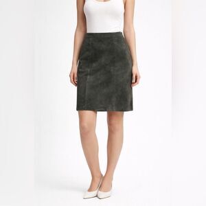 Vintage Women Global Identity Suede Leather Straight Pencil Skirt Green
